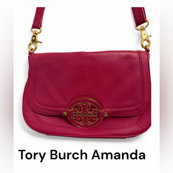 Tory Burch Handbags - Tory Burch Amanda Pebbled Leather Crossbody in Berry Pink with Gold Hardware